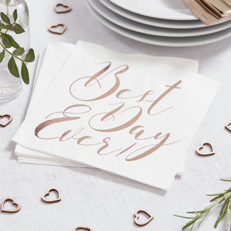 Ginger Ray Best Day Ever Rose Gold Paper Napkins Pack Of 20 - Beautiful Botanics - Image 1