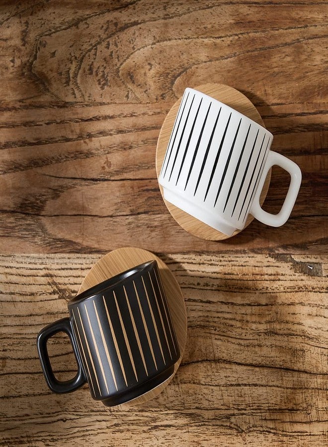 LUKA Porcelain Espresso Cup with Saucer and Metal Stand, 4 Ounce Stackable Ceramic Demitasse Espresso Mugs Cups Set for Latte, Specialty Coffee Drinks, Cafe Mocha,Tea - Set of 4, White & Black - Image 5