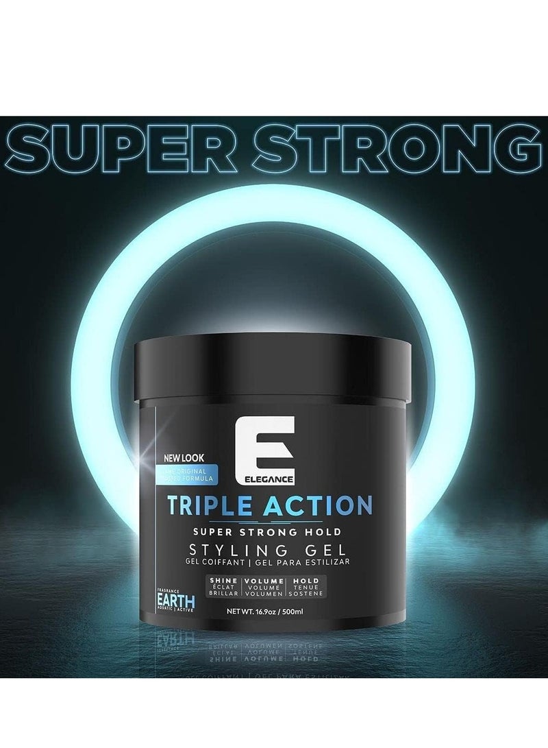 Elegance-E Series Earth Triple Action Styling Gel – 500ml – Pack of 5 | Super Strong Hold, Volume, Shine & Flake-Free Finish - Image 2
