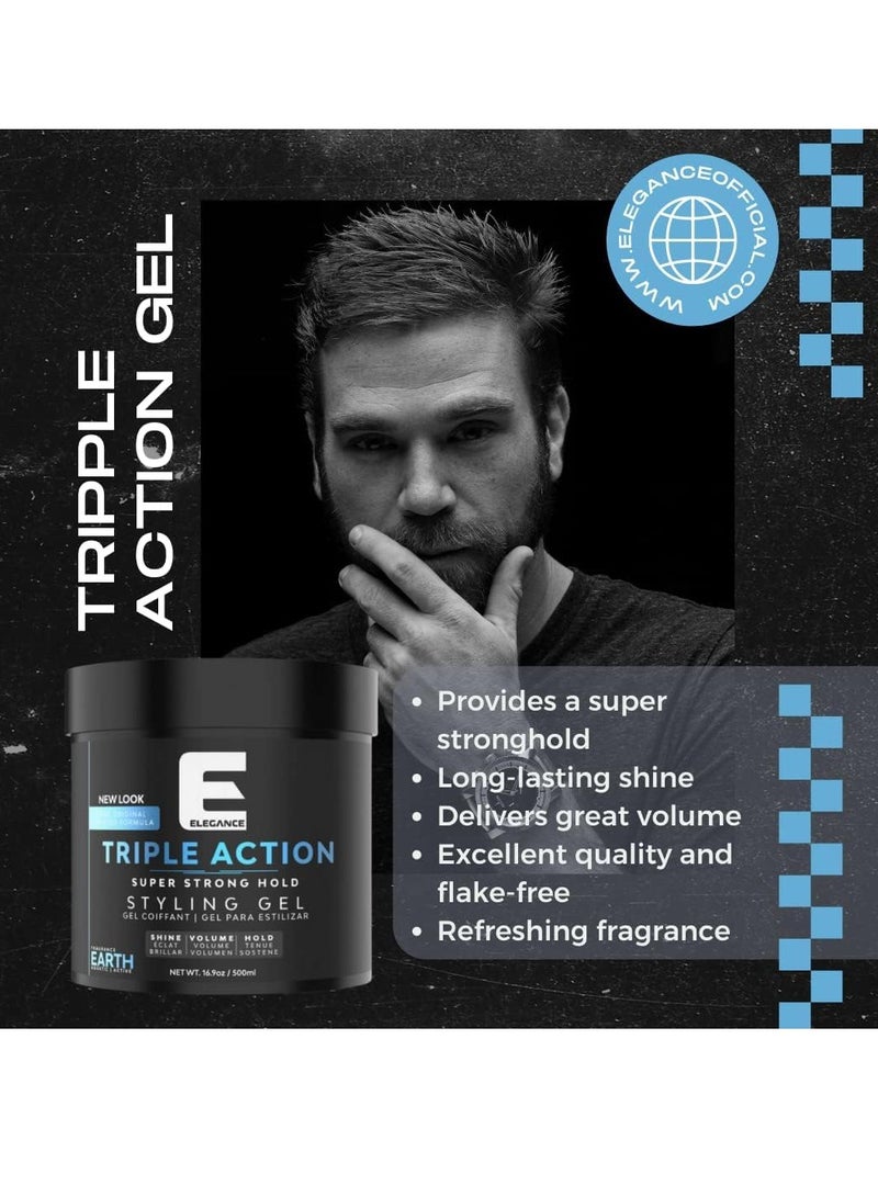 Elegance-E Series Earth Triple Action Styling Gel – 500ml – Pack of 5 | Super Strong Hold, Volume, Shine & Flake-Free Finish - Image 3