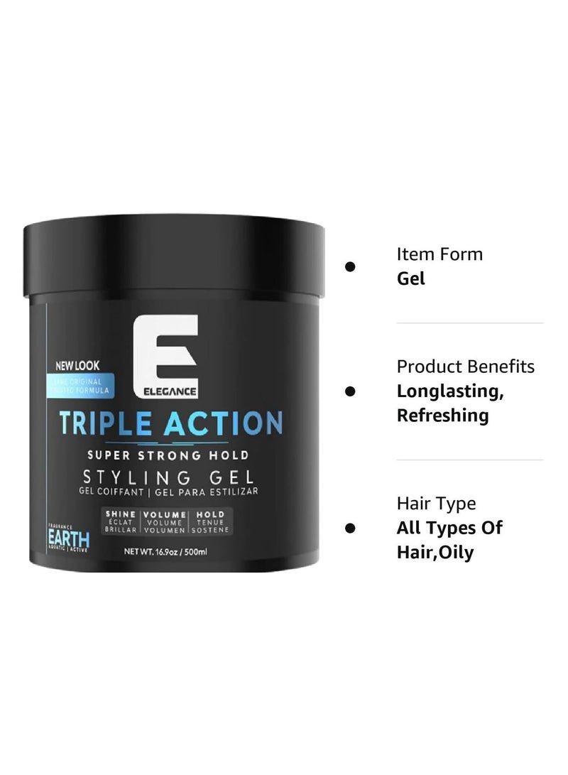 Elegance-E Series Earth Triple Action Styling Gel – 500ml – Pack of 5 | Super Strong Hold, Volume, Shine & Flake-Free Finish - Image 4