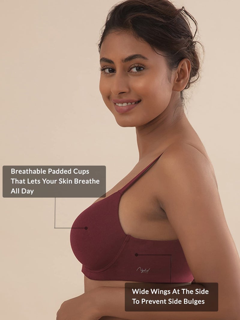 NYKD Wireless Everyday Cotton Bra for Women Daily Use - Wire-Free Shaping Bra, Padded, 3/4th Coverage - Bra, NYB094, Maroon, 38B, 1N - Image 4