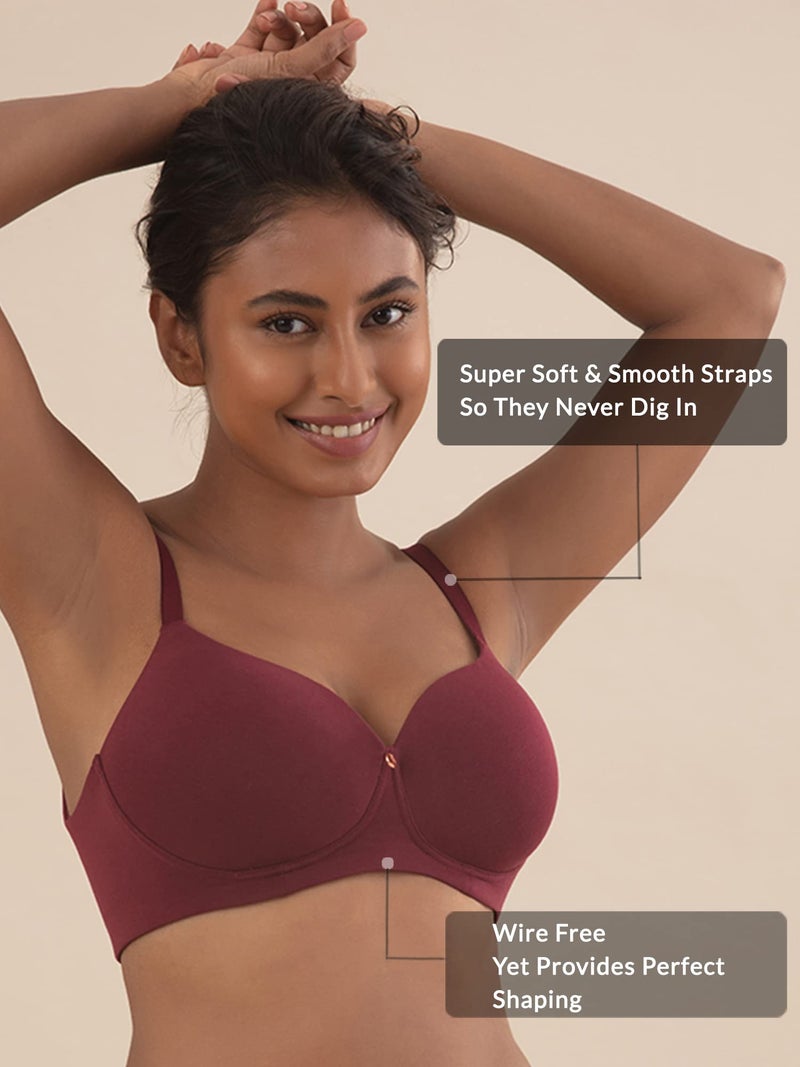 NYKD Wireless Everyday Cotton Bra for Women Daily Use - Wire-Free Shaping Bra, Padded, 3/4th Coverage - Bra, NYB094, Maroon, 38B, 1N - Image 5