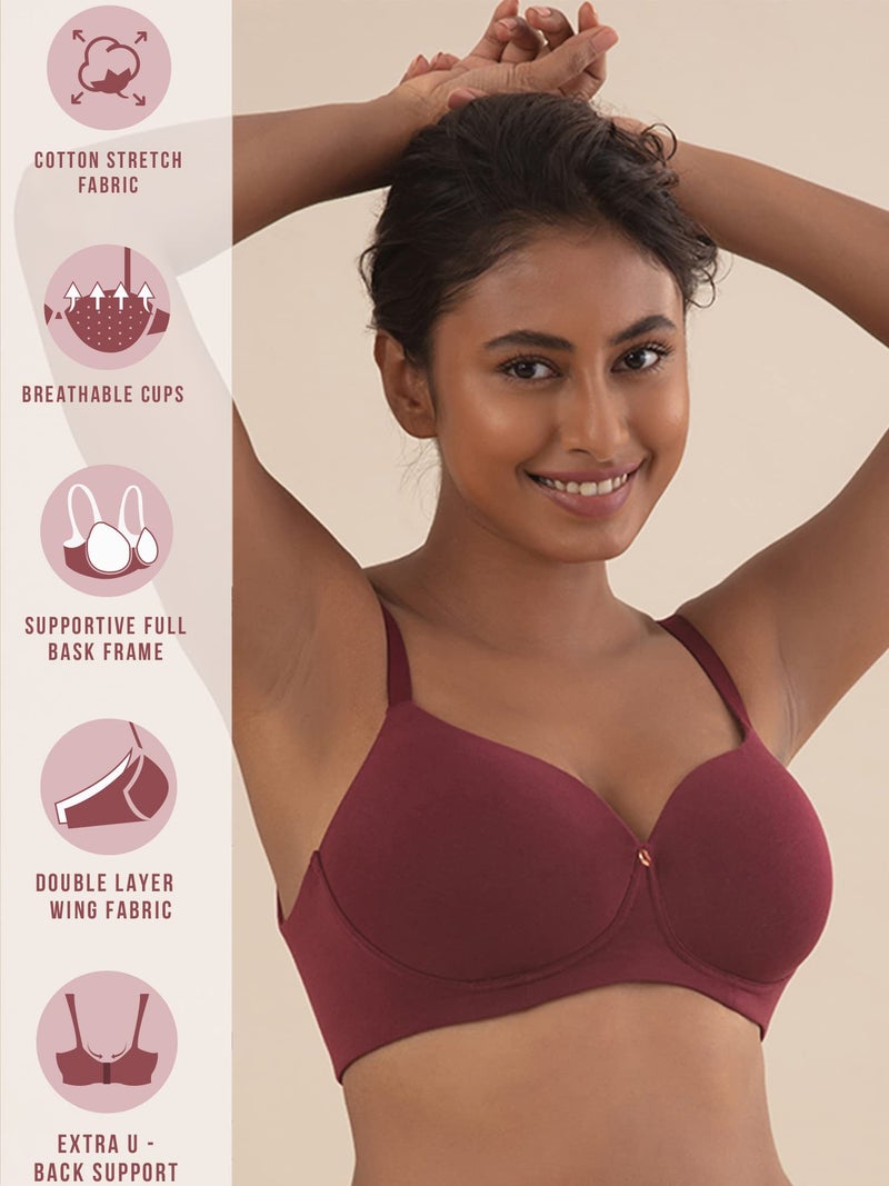 NYKD Wireless Everyday Cotton Bra for Women Daily Use - Wire-Free Shaping Bra, Padded, 3/4th Coverage - Bra, NYB094, Maroon, 38B, 1N - Image 2