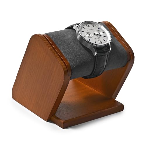 Oirlv Solid Wood Single Watch Display Stand Grey Watch Holder for Men and Women - Image 1