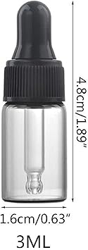 CMJ 2 x 3ml CLEAR Glass Bottles Ear Eye Drops Pipette Dropper BLACK Lid Aromatherapy Empty - Image 2