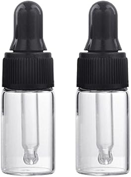 CMJ 2 x 3ml CLEAR Glass Bottles Ear Eye Drops Pipette Dropper BLACK Lid Aromatherapy Empty - Image 1
