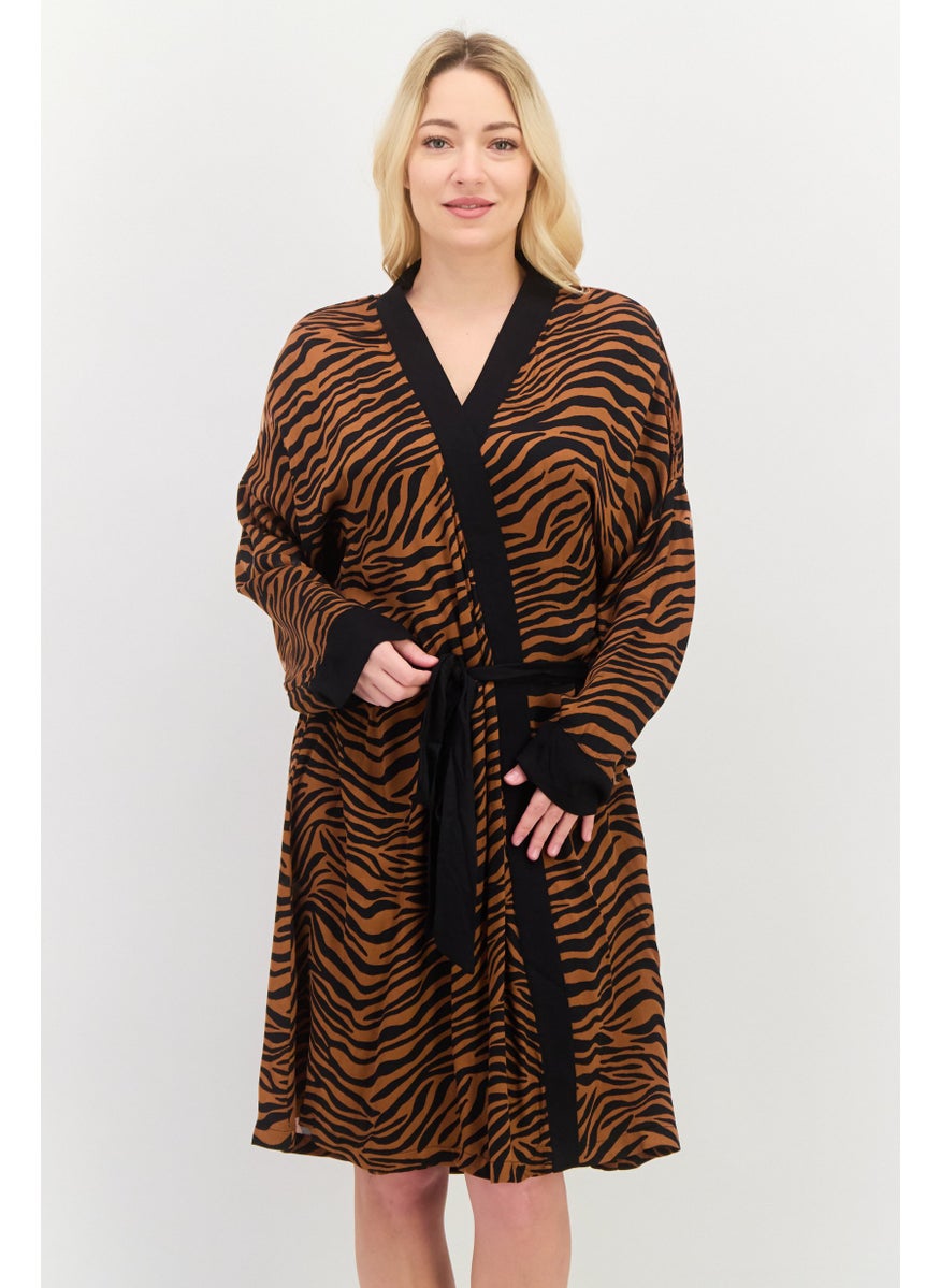 Women Belted Tiger Pattern Night Robe, Brown - pzsku/ZA9FA16C7C68585592EB8Z/45/_/1737642053/077c6cad-f46d-4526-99b5-d2becccabcef