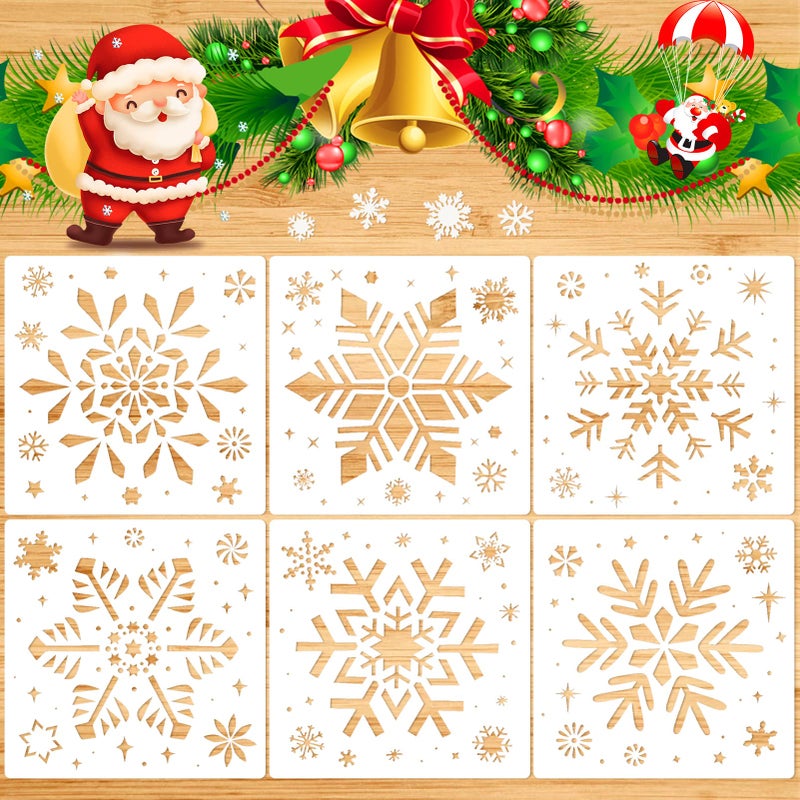 Konsait Large Christmas Snowflake Stencil Template Konsait 6Pack Reusable Plastic Craft Drawing Painting Template Xmas Stencils for Greeting Cards Wall Wood Face Cookie CakeBiscuitCoffee Decor