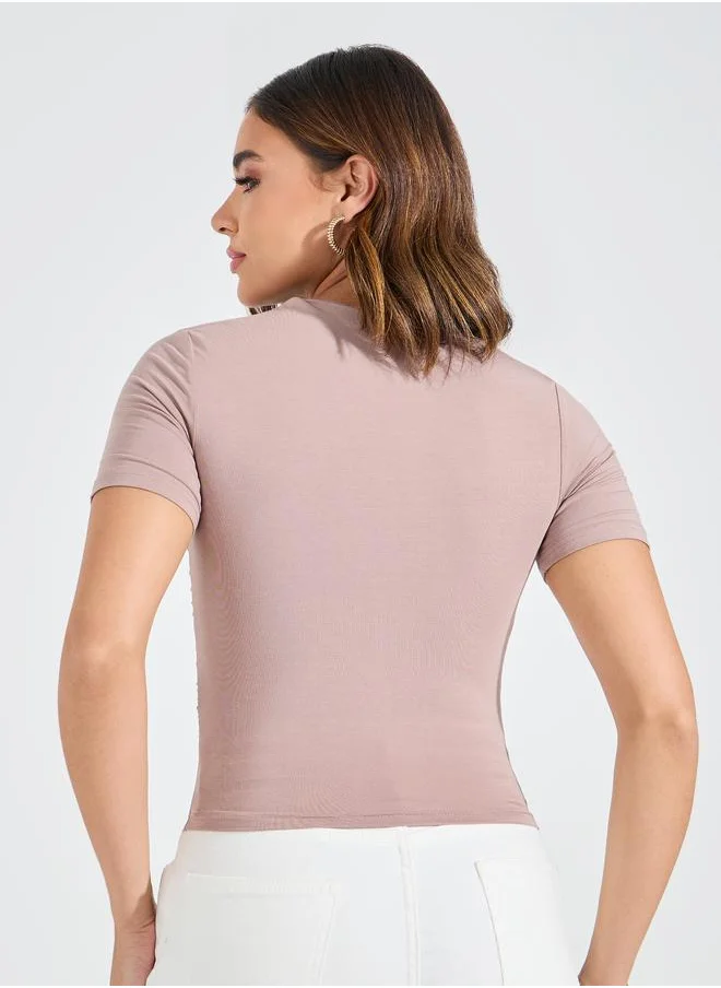 Causey Gathered High Neck Knit Top by Styli