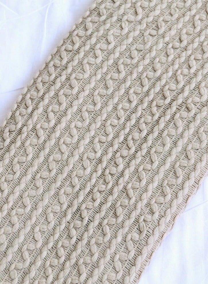 Loquat Tassel Design Knitted Textured Soft Throw Blanket Light Khaki - Image 2