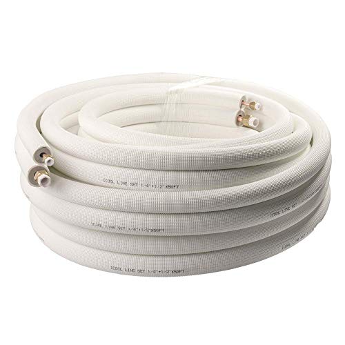 Wostore 50Ft. Mini Split Line Set Includes Two Pipes 1/4" & 1/2" O.D. 3/8" Thickened PE Insulated Coil Copper Line with Nuts for Air Conditioner HVAC Refrigeration and Heating Equipment - Image 1