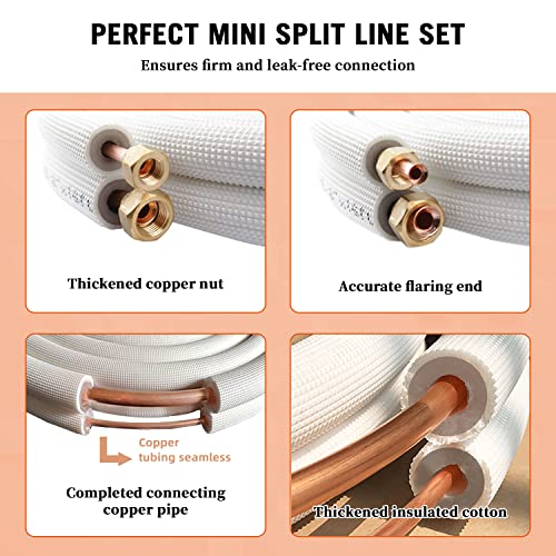 Wostore 50Ft. Mini Split Line Set Includes Two Pipes 1/4" & 1/2" O.D. 3/8" Thickened PE Insulated Coil Copper Line with Nuts for Air Conditioner HVAC Refrigeration and Heating Equipment - Image 2