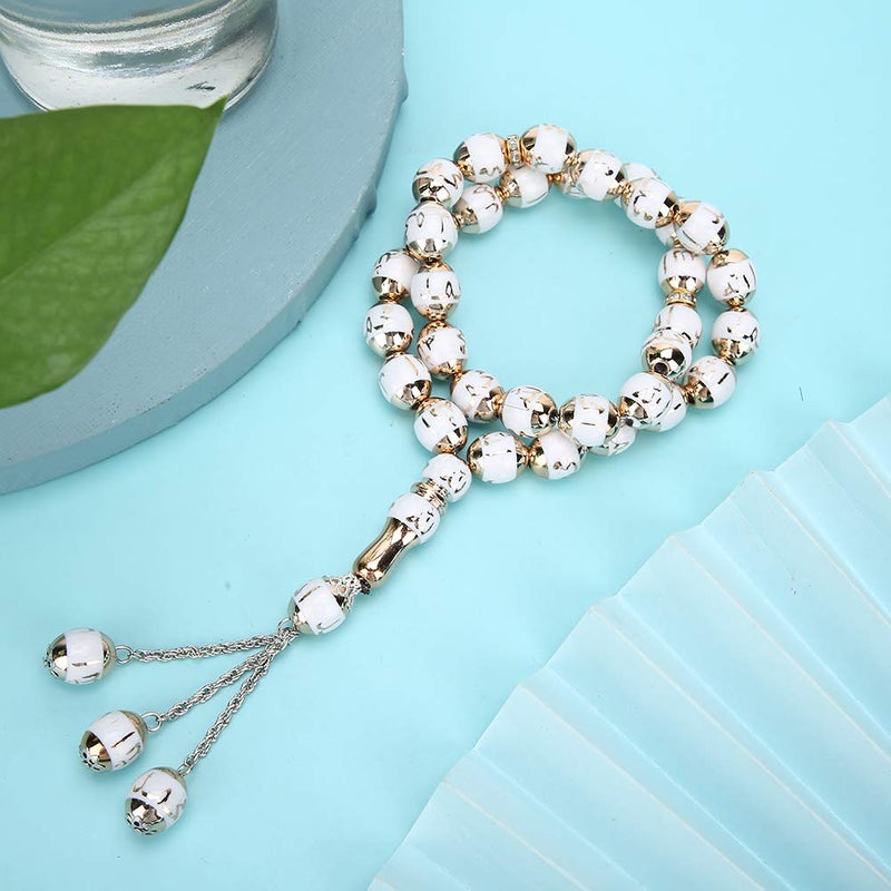 Garosa Muslim Prayer Beads Islamic Tasbih Small Tasbih Beads Muslim Rosary Worship Supplies Accessory, 7 Colors Optional(White)  - Image 3