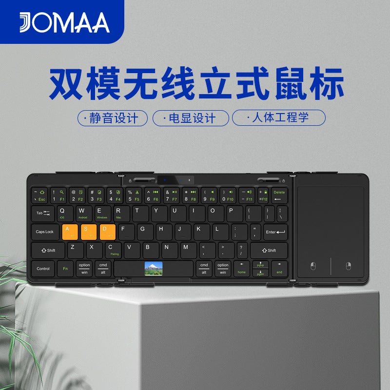 Three Bluetooth Folding Keyboard With Touch Pad Aluminum Alloy Shell Rechargeable Mute Business Office Portable Display - Image 2