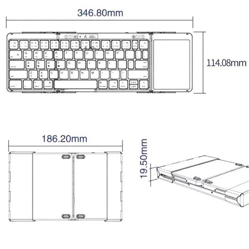 Three Bluetooth Folding Keyboard With Touch Pad Aluminum Alloy Shell Rechargeable Mute Business Office Portable Display - Image 5