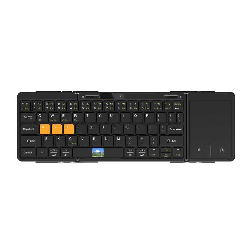 Three Bluetooth Folding Keyboard With Touch Pad Aluminum Alloy Shell Rechargeable Mute Business Office Portable Display - Image 1