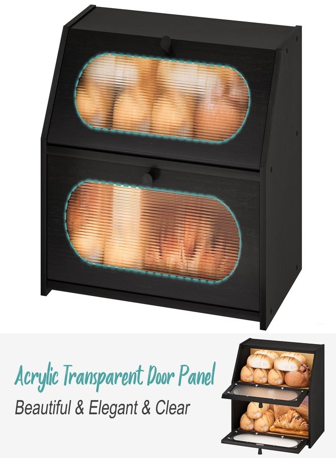 Vriccc Black Large Bread Box for Kitchen Counter, Large Bamboo Wood Double Layer Bread Box, Wooden Bread Storage Capacity - Image 4