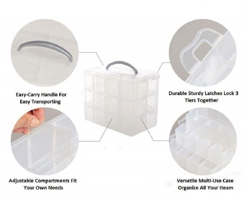 Black Olive 3 Layer 30 Grid Organizer Plastic Transparent Rectangular Boxes For Medicine Bead Earring Fishing Hooks Cosmetic Storage Vanity Box Collapsible Removable Dividers Jewelry Storage Box - Image 2