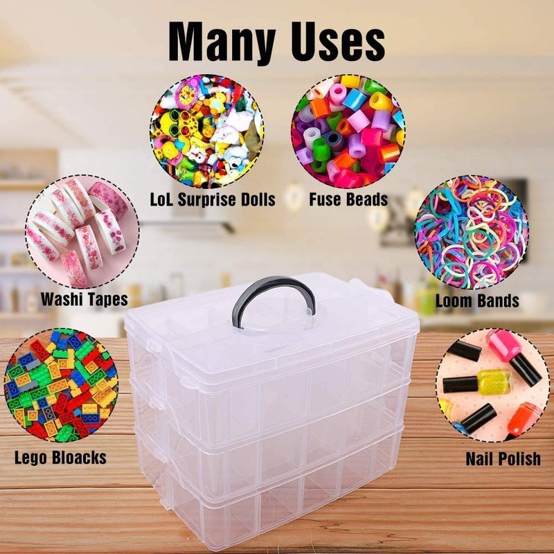 Black Olive 3 Layer 30 Grid Organizer Plastic Transparent Rectangular Boxes For Medicine Bead Earring Fishing Hooks Cosmetic Storage Vanity Box Collapsible Removable Dividers Jewelry Storage Box - Image 4