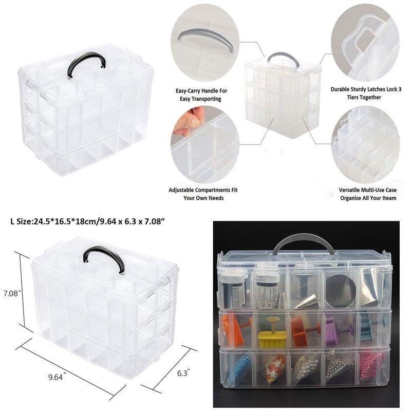 Black Olive 3 Layer 30 Grid Organizer Plastic Transparent Rectangular Boxes For Medicine Bead Earring Fishing Hooks Cosmetic Storage Vanity Box Collapsible Removable Dividers Jewelry Storage Box - Image 3