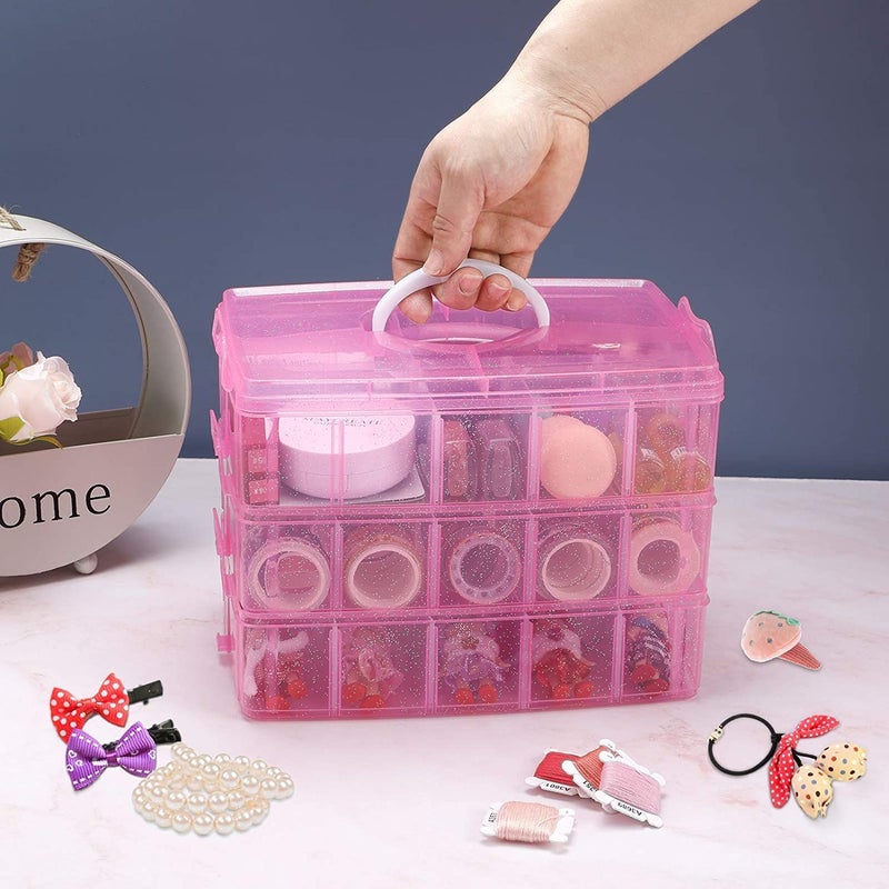 Black Olive 3 Layer 30 Grid Organizer Plastic Transparent Rectangular Boxes For Medicine Bead Earring Fishing Hooks Cosmetic Storage Vanity Box Collapsible Removable Dividers Jewelry Storage Box - Image 5