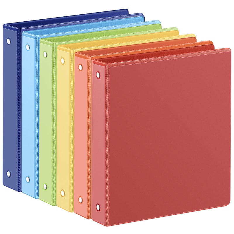 SUIN 1-inch 3 Ring Binder with 2 Interior Pockets, 1''Durable Binders Holds US Letter Size 8.5'' x 11'' Paper - Versatile Binders for Office, Home, and School Use, 6 Pack, Assorted Rainbow Colors - Image 1