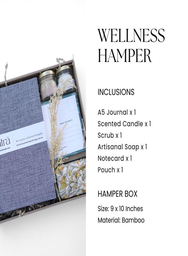 Ekatra Sustainable Wellness Hamper | A5 Journals, Handstitched Pouch, Essential Oils Bath Bar, Scented Candle, Face Scrub, Notecard | Eco Gift | Corporate Friendly - Indigo Stripes - Image 5