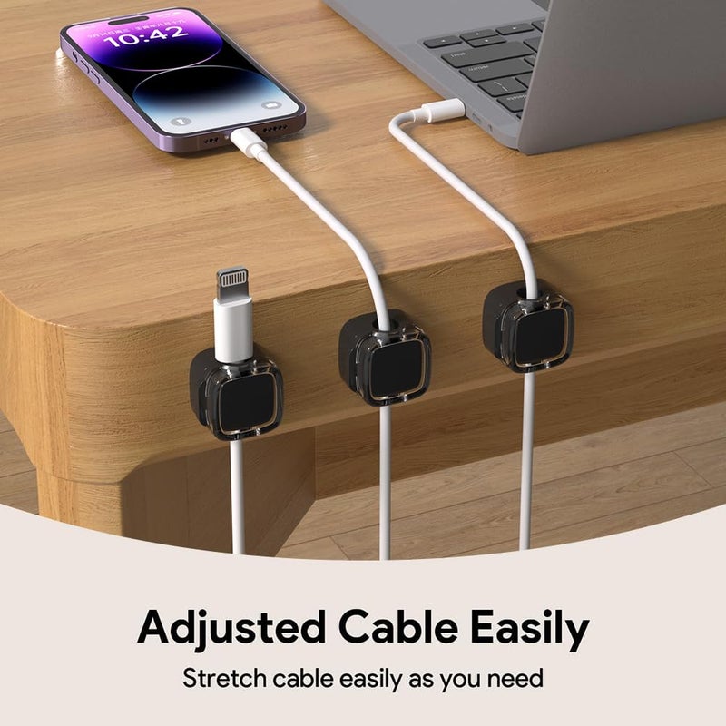 COOCAT Magnetic Cable Clips, Adjustable Cord Holder Management, Adhesive Wire Keeper Organizer for Home Office Desk Phone PC Car Wall Desktop Nightstand Appliance (9-Pack Black Crystal) - Image 2