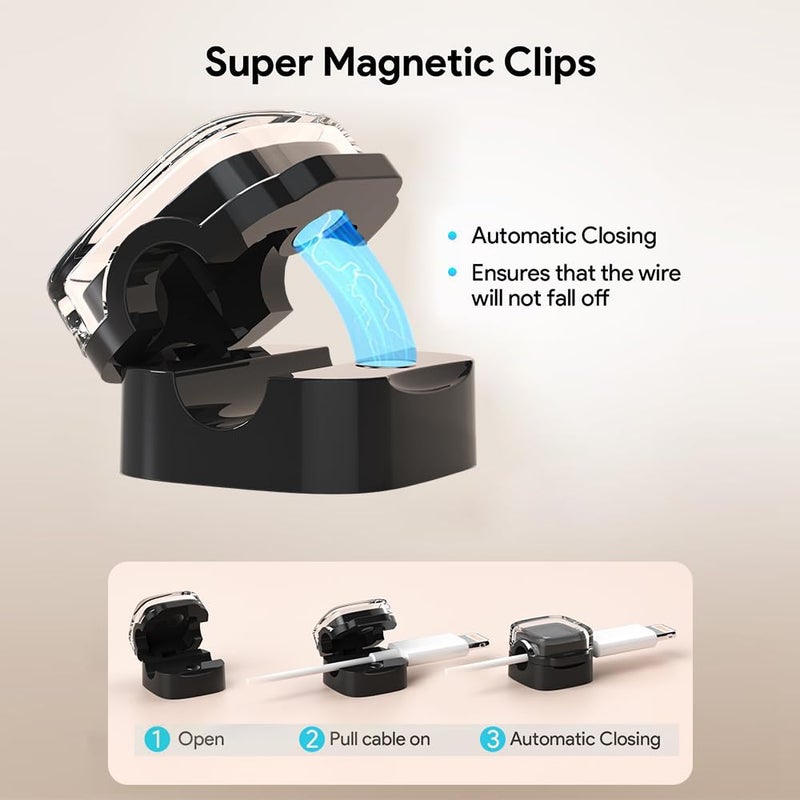 COOCAT Magnetic Cable Clips, Adjustable Cord Holder Management, Adhesive Wire Keeper Organizer for Home Office Desk Phone PC Car Wall Desktop Nightstand Appliance (9-Pack Black Crystal) - Image 4