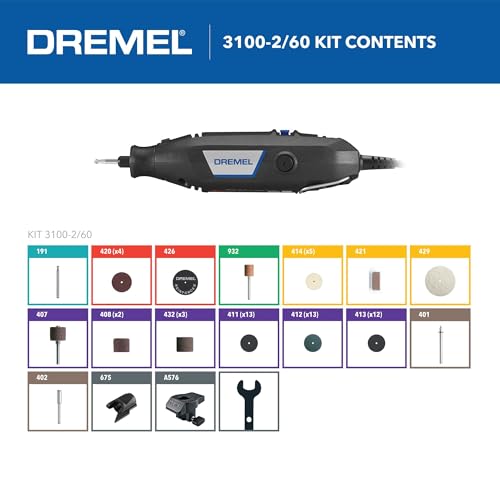 Dremel 3100260 Variable Speed Rotary Tool Kit 2 Attachments and 60 Accessories Ideal for a Variety of Crafting and DIY Projects Cutting Sanding Grinding Polishing Drilling and Engraving - Image 3