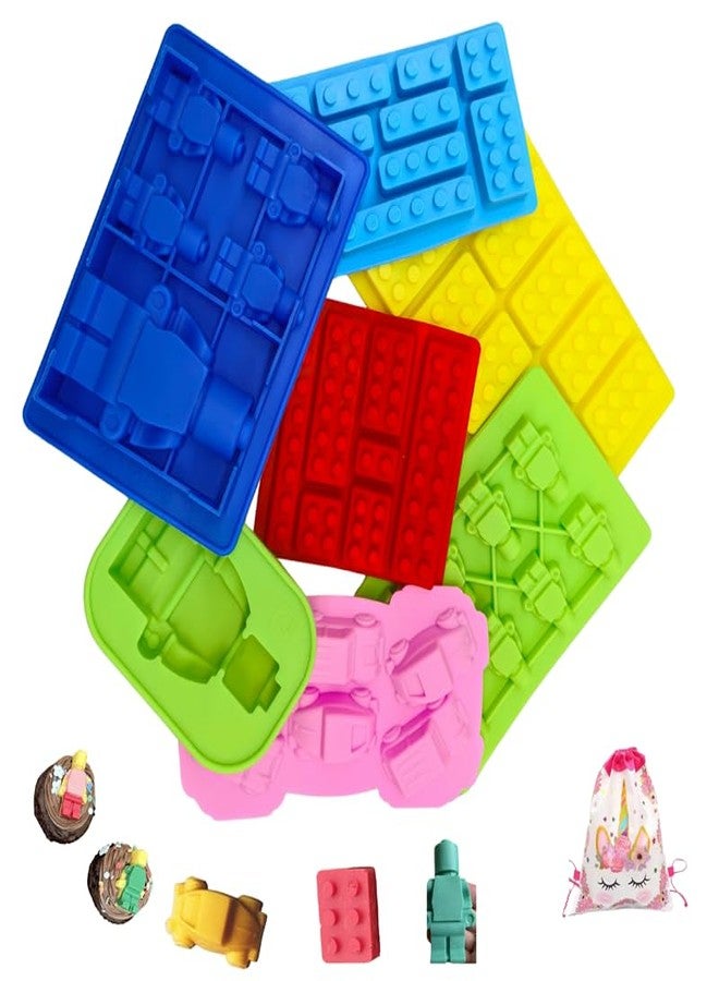 JIDODO 7 Pcs Robot & Bricks Silicone Molds for Chocolate -Silicone Crayon Molds,Candy Molds - Chocolate Molds Design for Baking, Ice, Gummy, Jello & Cake Decorating - Fun DIY Kitchen Tool - Image 1