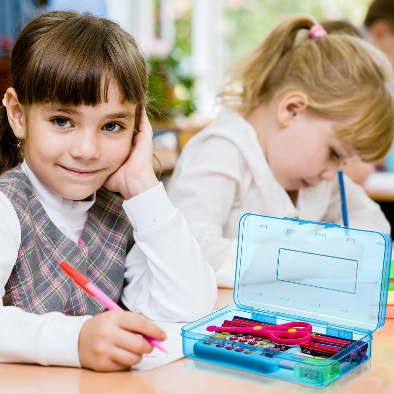 Leelosp 12 Pack Clear Pencil Boxes for School Bulk, Large Plastic Pencil Case with Lid, Stackable Hard Crayon Storage Box for Classroom Kids, Desk Drawer Organizer for Office Home(Blue) - Image 5
