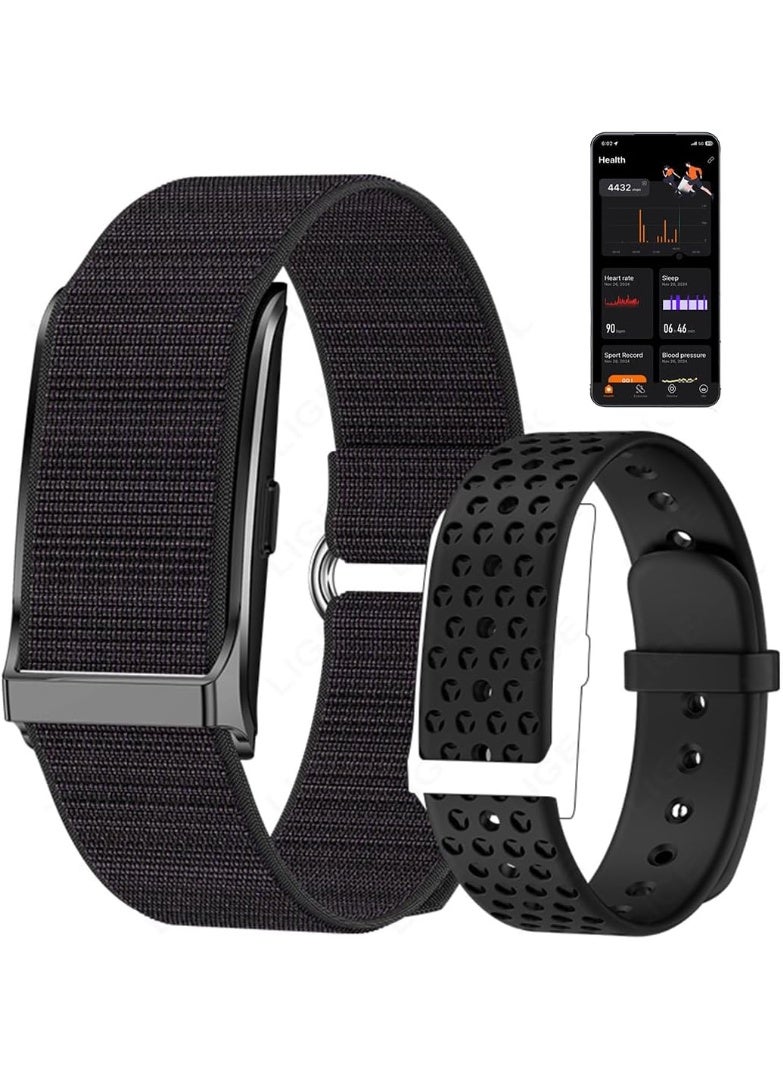 LBMT أجهزة تتبع اللياقة البدنية للرجال والنساء، شريط تتبع النشاط واللياقة البدنية القابل للارتداء، جهاز تتبع النوم على مدار 24 ساعة، جهاز مراقبة معدل ضربات القلب المستمر طوال اليوم وضغط الدم والإجهاد HRV، أوضاع رياضية 170+، تطبيق مجاني وشريطين (أسود) - Image 1