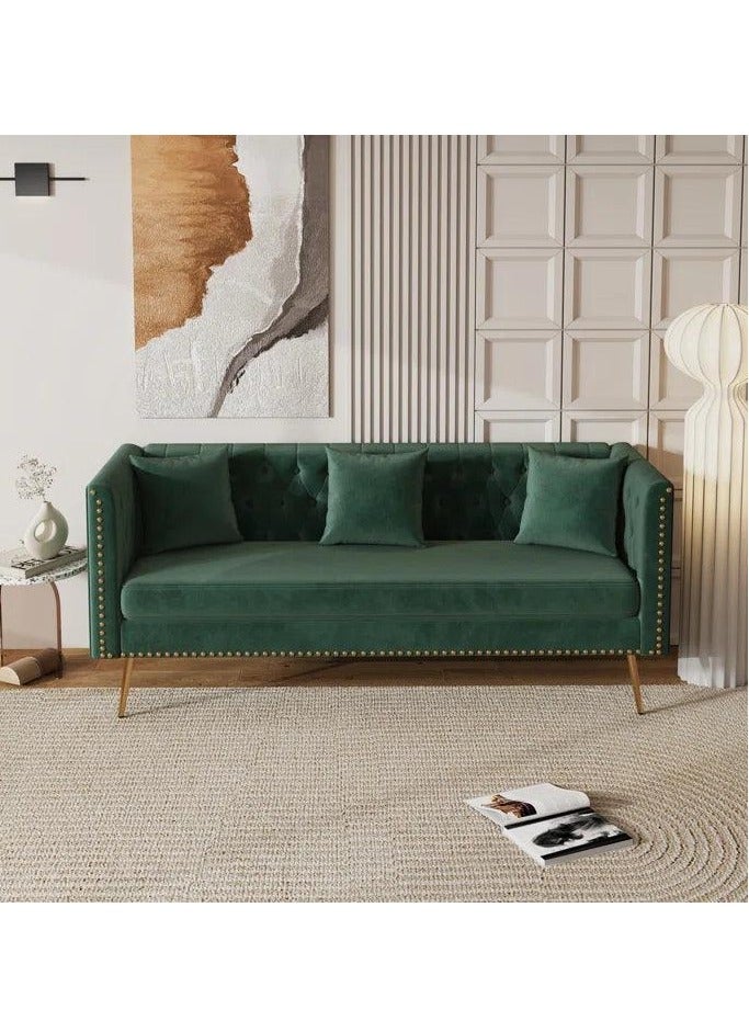 Wooden Twist Modern Sofa Elegant Velvet Seating 3 Seater Sofa Set ( Green ) - Image 1