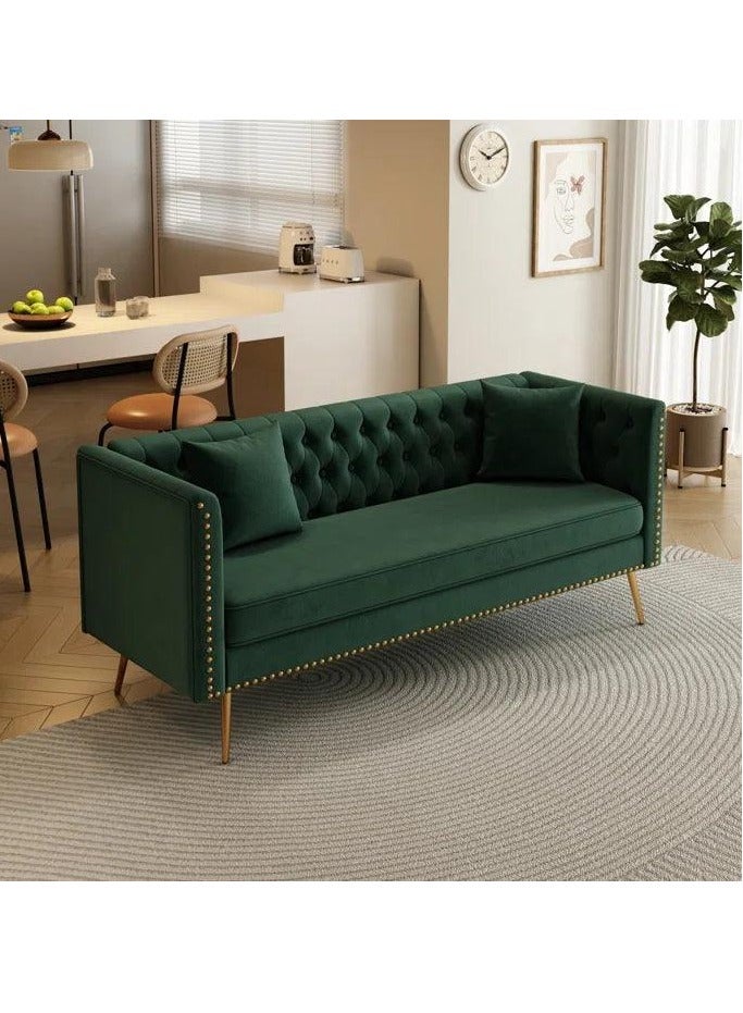 Wooden Twist Modern Sofa Elegant Velvet Seating 3 Seater Sofa Set ( Green ) - Image 3