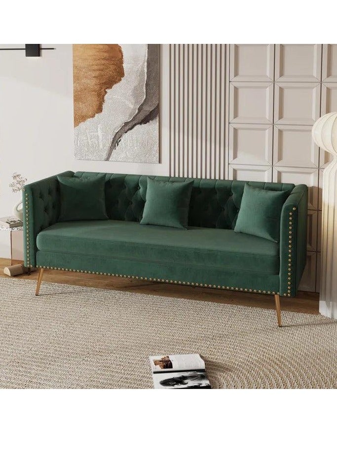 Wooden Twist Modern Sofa Elegant Velvet Seating 3 Seater Sofa Set ( Green ) - Image 2