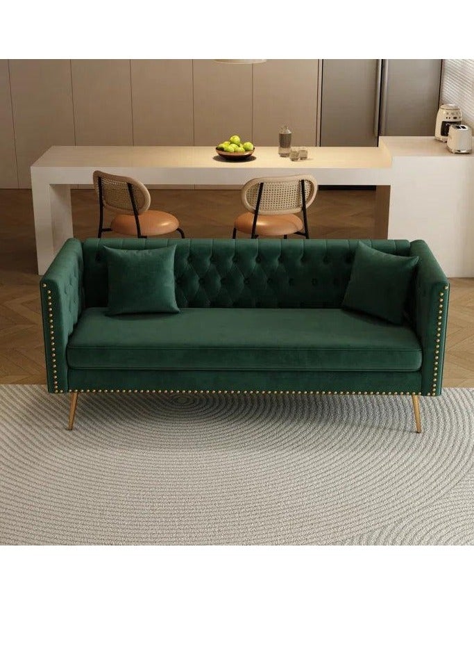 Wooden Twist Modern Sofa Elegant Velvet Seating 3 Seater Sofa Set ( Green ) - Image 4