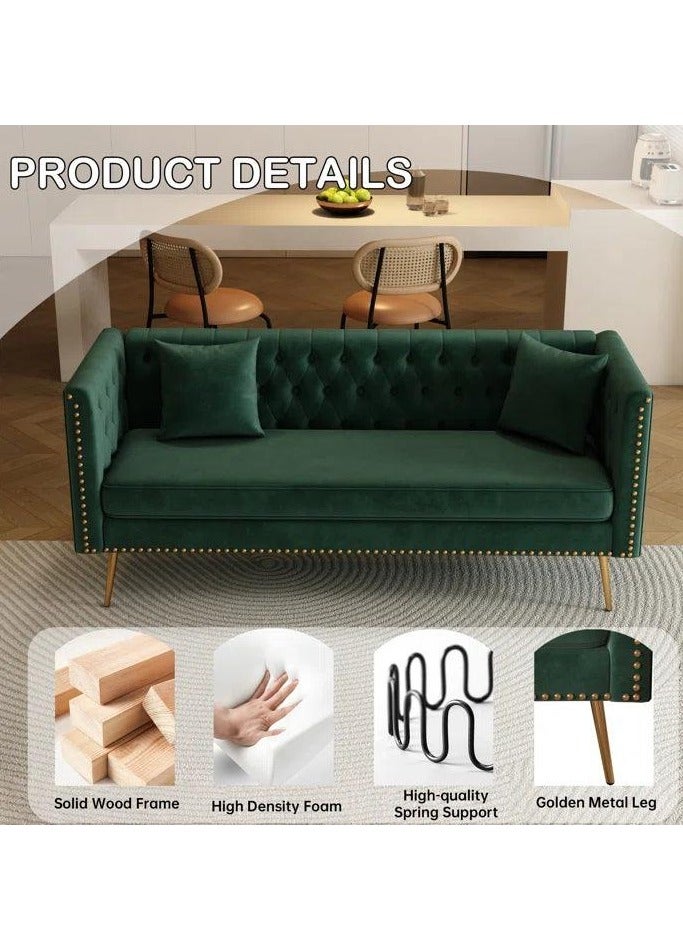 Wooden Twist Modern Sofa Elegant Velvet Seating 3 Seater Sofa Set ( Green ) - Image 5