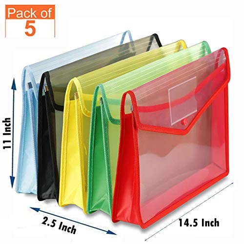 GreatDio® Transparent Envelope Folder | Poly-Plastic A4 Documents File Storage Bag with Snap Button | Document Folder for A4 Size Certificates | Bag for Document (Set of 5) - Image 2