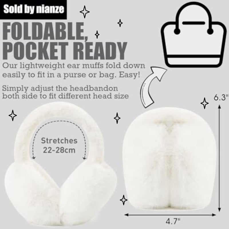 Women Winter Ear Muffs: Premium Faux Fur, Foldable Lightweight, Snug Windproof Warm Earmuffs - Portable Cold Weather Ear Warmer for Outdoor Activities, Holiday Gifting - Image 4