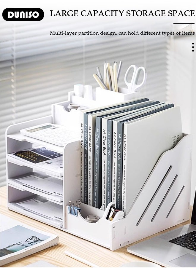DUNISO 4 Tier Desktop Organizer, Book Holder,Office Desk Organizer, Desk Stationery Storage File Sorter Organizerand Accessories with Magazine Folder Holder for Home Office School Decoration  - Image 3