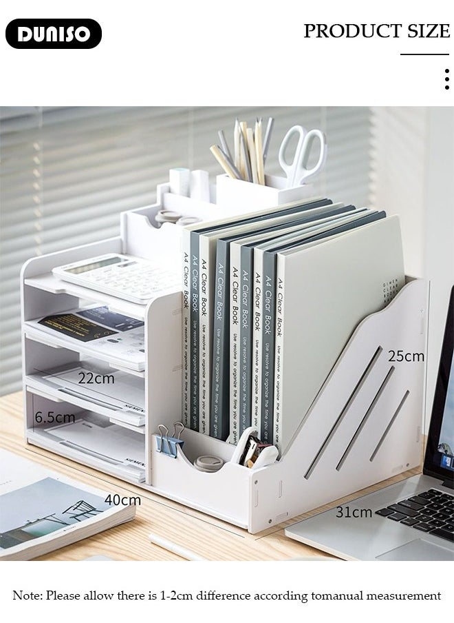 DUNISO 4 Tier Desktop Organizer, Book Holder,Office Desk Organizer, Desk Stationery Storage File Sorter Organizerand Accessories with Magazine Folder Holder for Home Office School Decoration  - Image 2