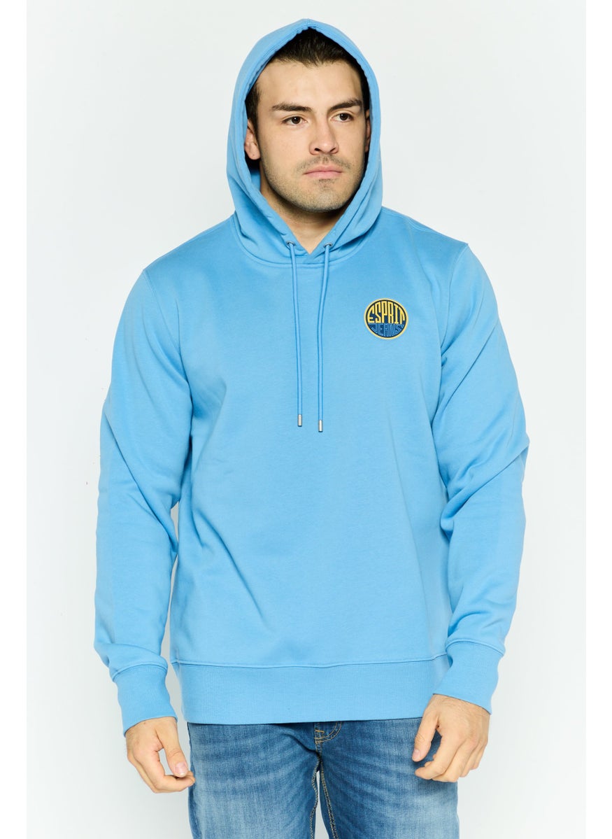 ESPRIT - Men Brand Logo Long Sleeves Hooded Sweatshirt, Light Blue - Image 1