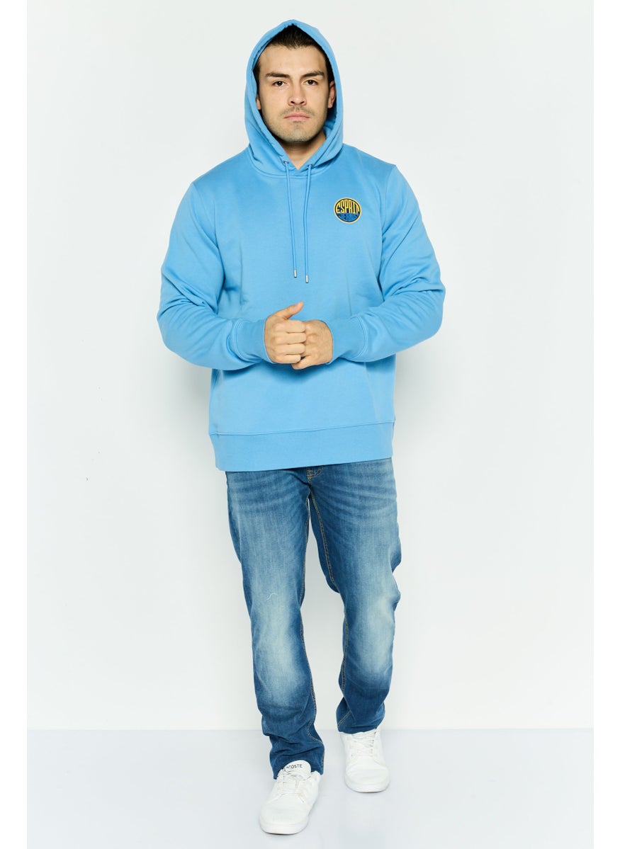 ESPRIT - Men Brand Logo Long Sleeves Hooded Sweatshirt, Light Blue - Image 1