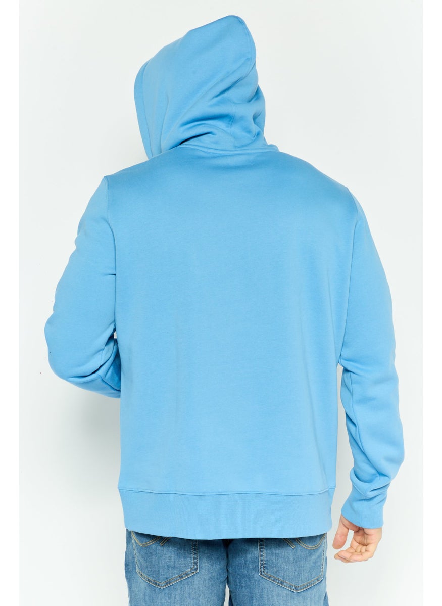 ESPRIT - Men Brand Logo Long Sleeves Hooded Sweatshirt, Light Blue - Image 1