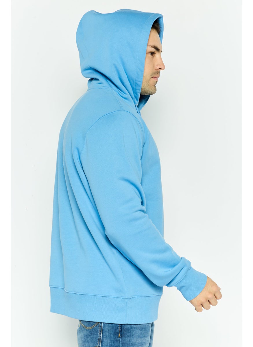 ESPRIT - Men Brand Logo Long Sleeves Hooded Sweatshirt, Light Blue - Image 1