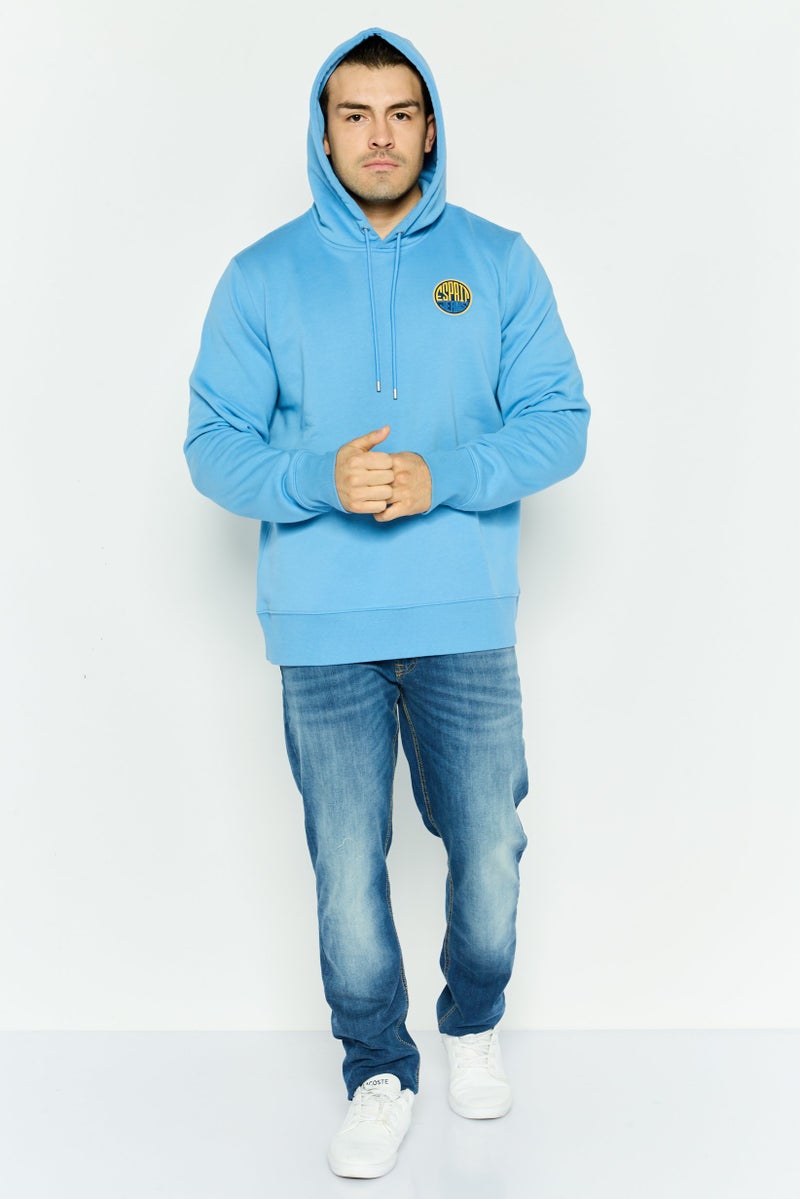 ESPRIT Men Brand Logo Long Sleeves Hooded Sweatshirt, Light Blue - Image 2
