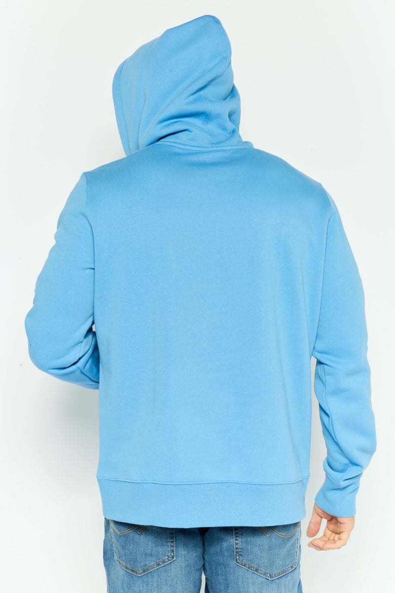 ESPRIT Men Brand Logo Long Sleeves Hooded Sweatshirt, Light Blue - Image 4