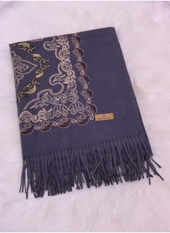 Sky cashmere Embroidered Shawl with Fringe  - Image 2
